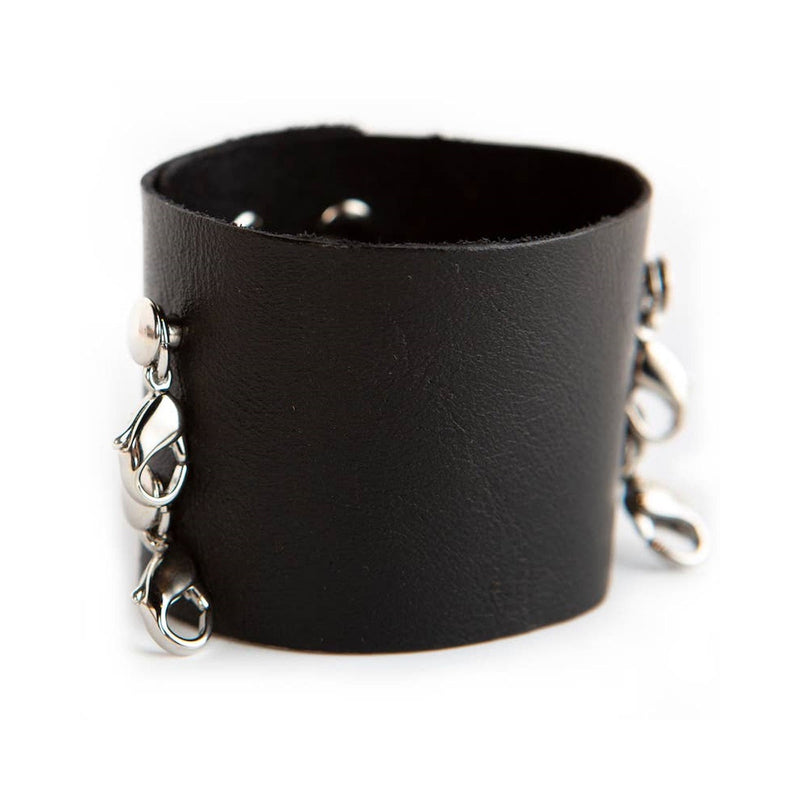 Black wide leather Lenny & Eva bracelet with silver clasps.