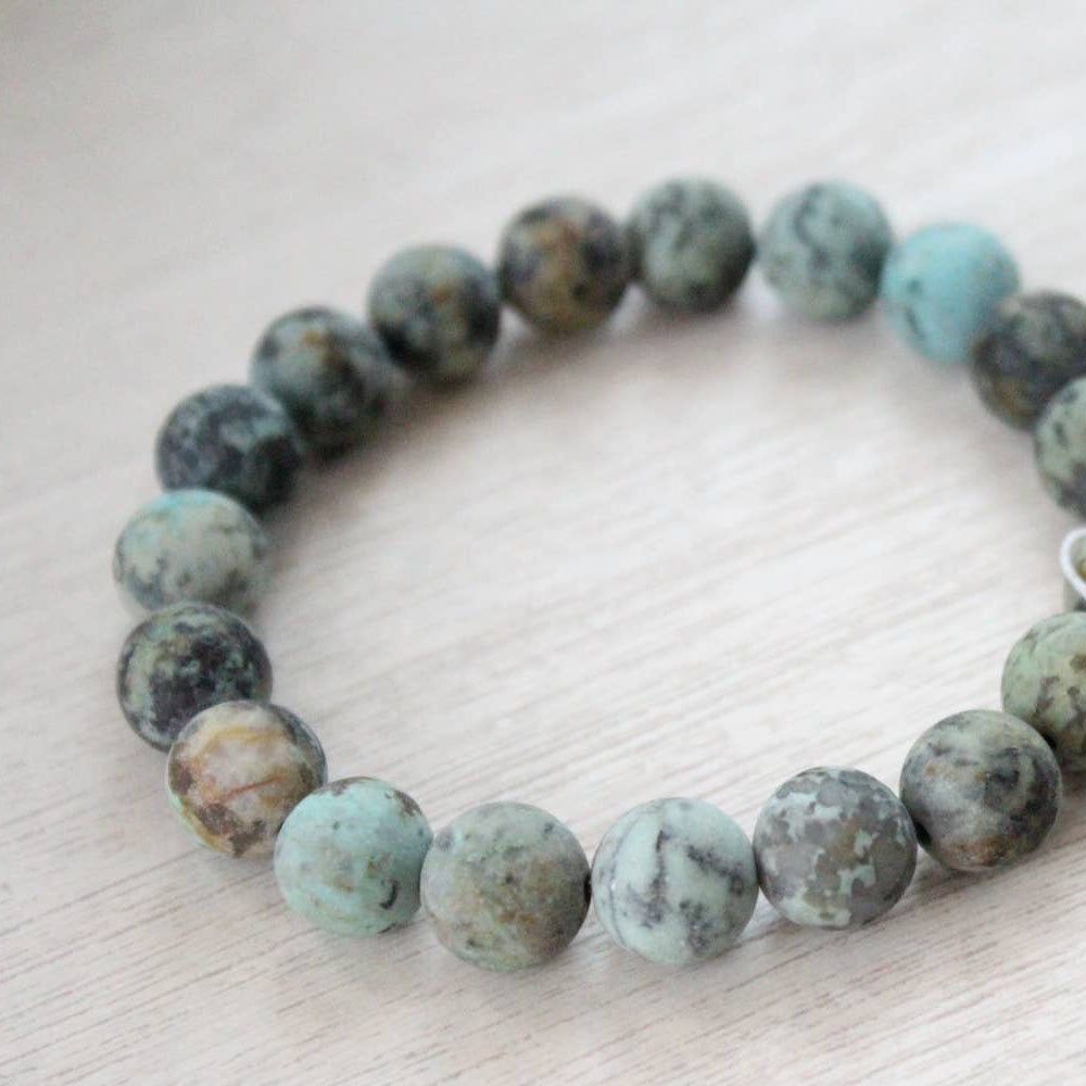 Green, black, and brown swirled African Turquoise beaded bracelet