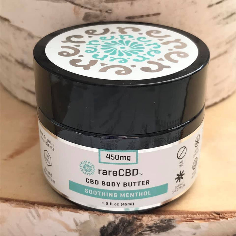 Jar of CBD body butter with soothing menthol