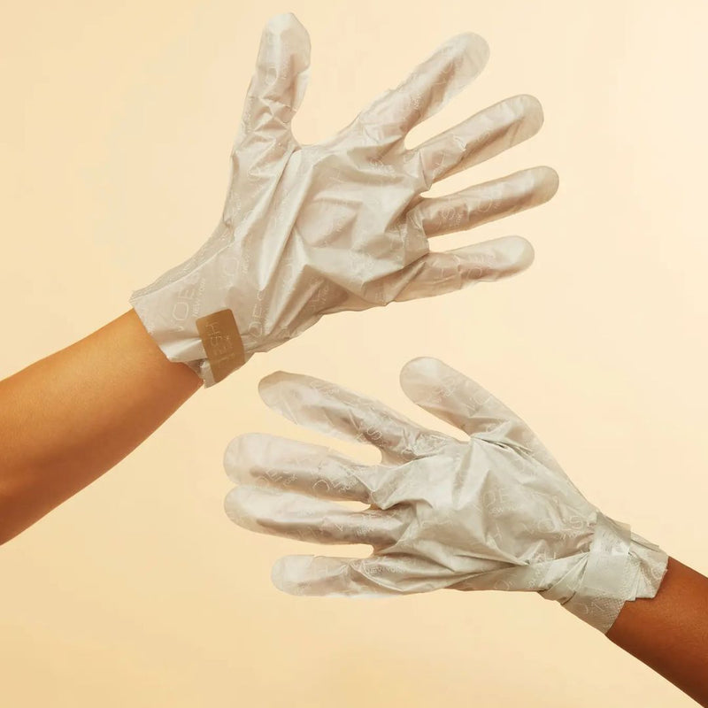 Collagen gloves on hands