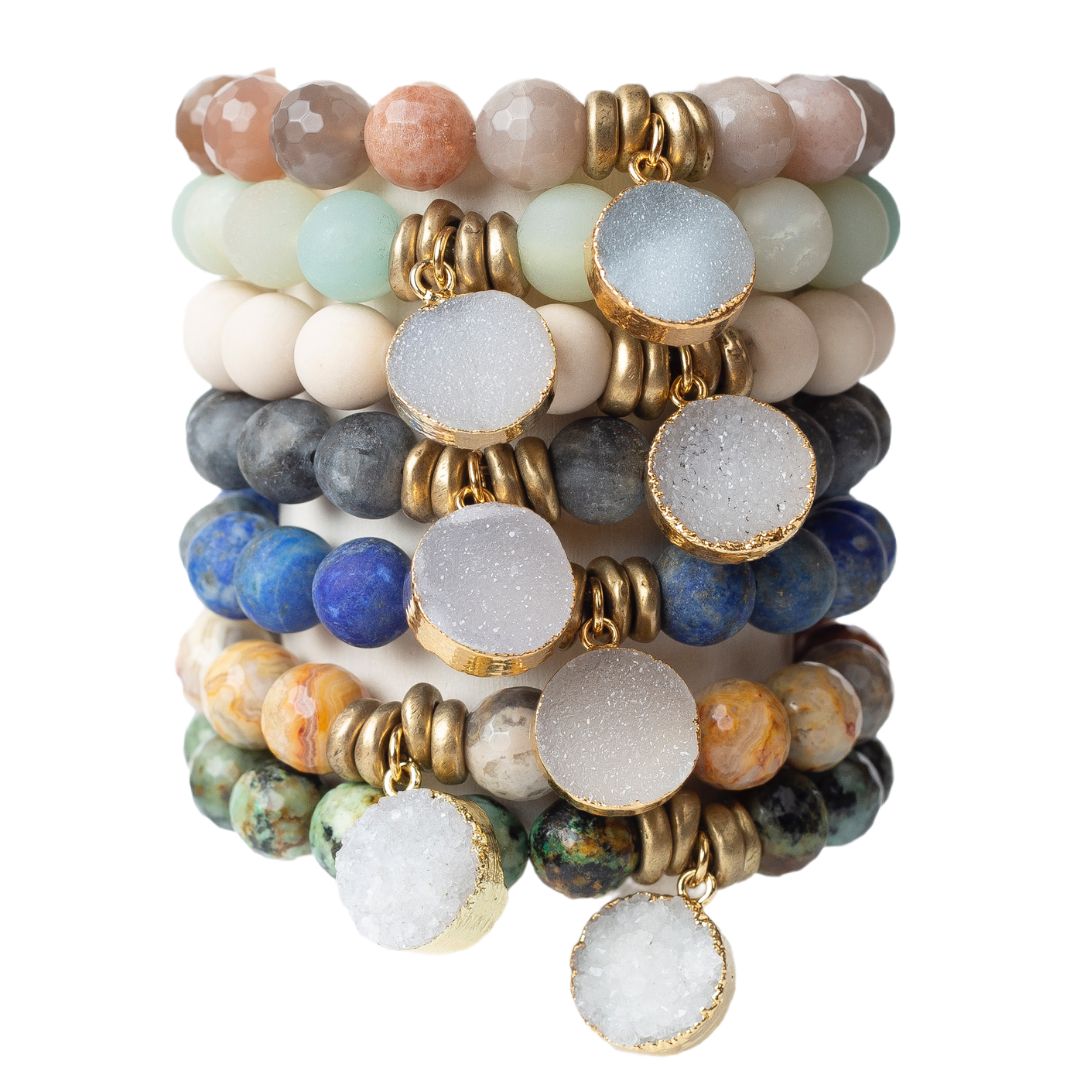 Stack of Lenny & Eva Stone & Crystal bracelets