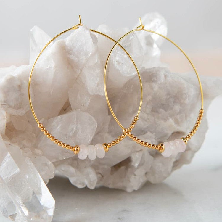 Lily Earrings - Gold & Rose Quartz