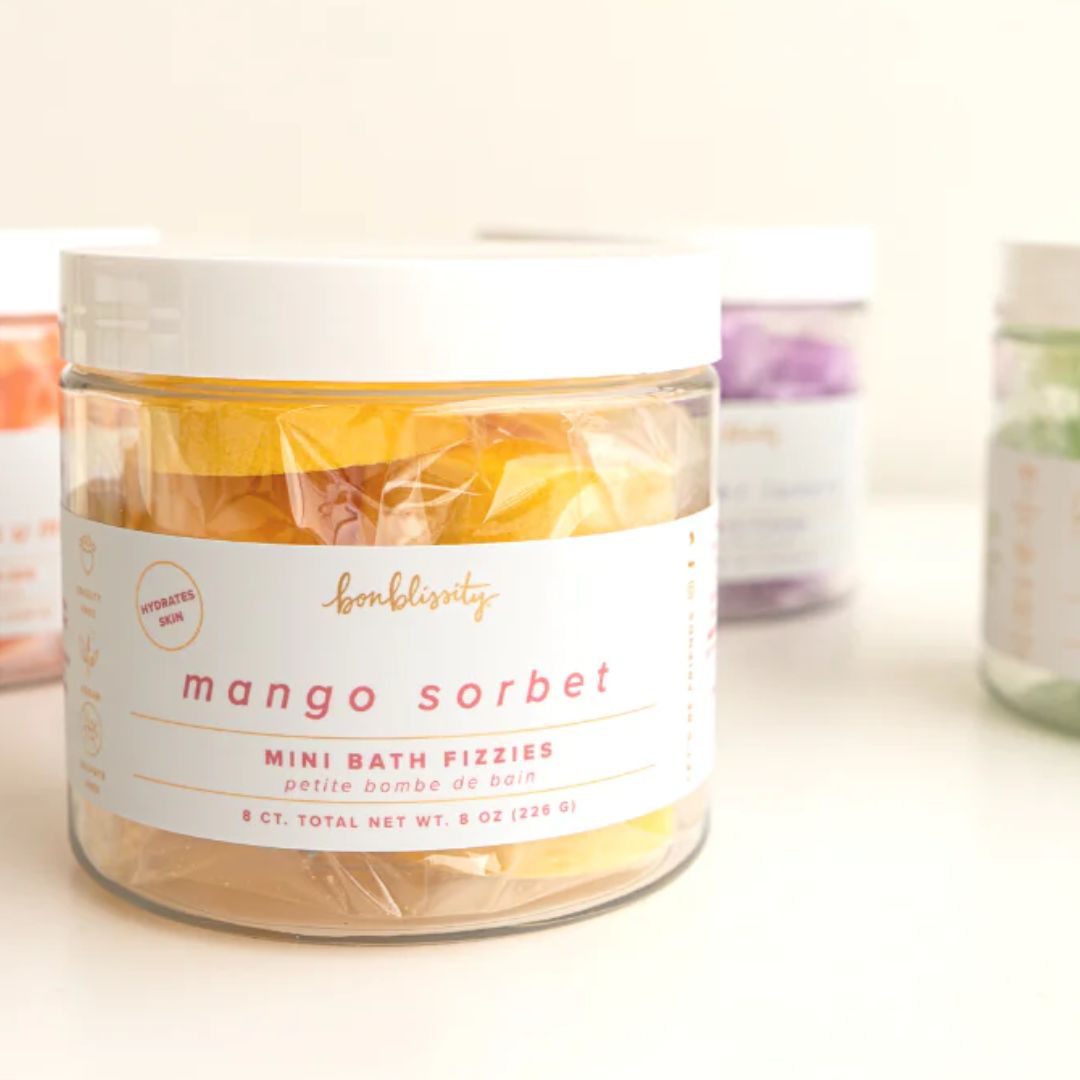 Mango sorbet mini bath fizzies jar