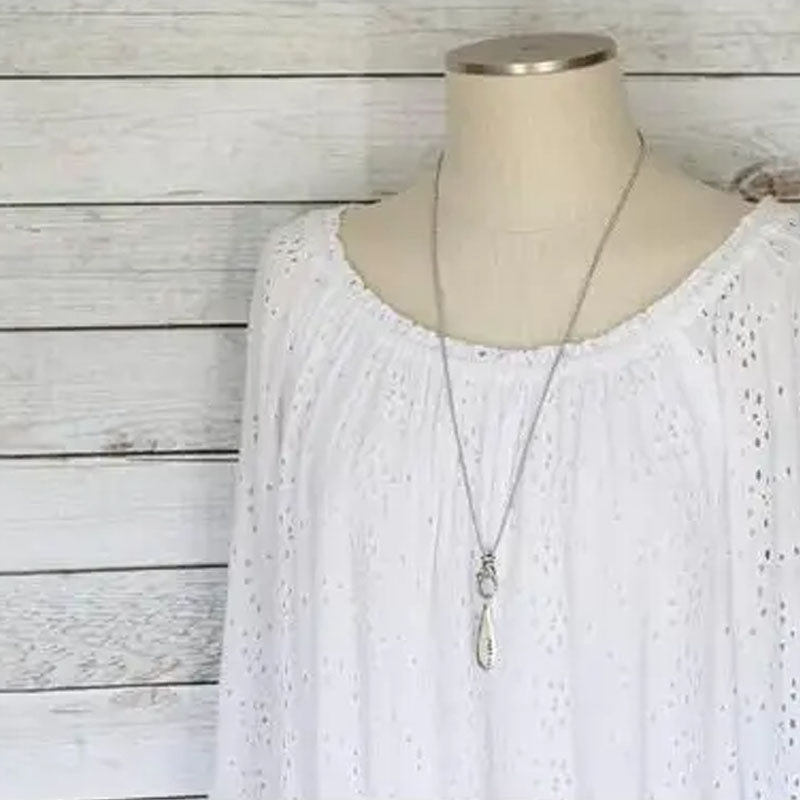 Teardrop pendant on long necklace chain