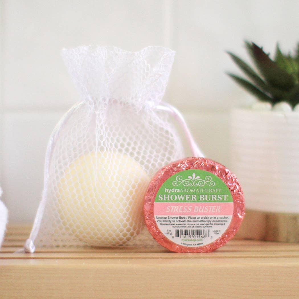 Stress Buster shower burst in a white shower sachet