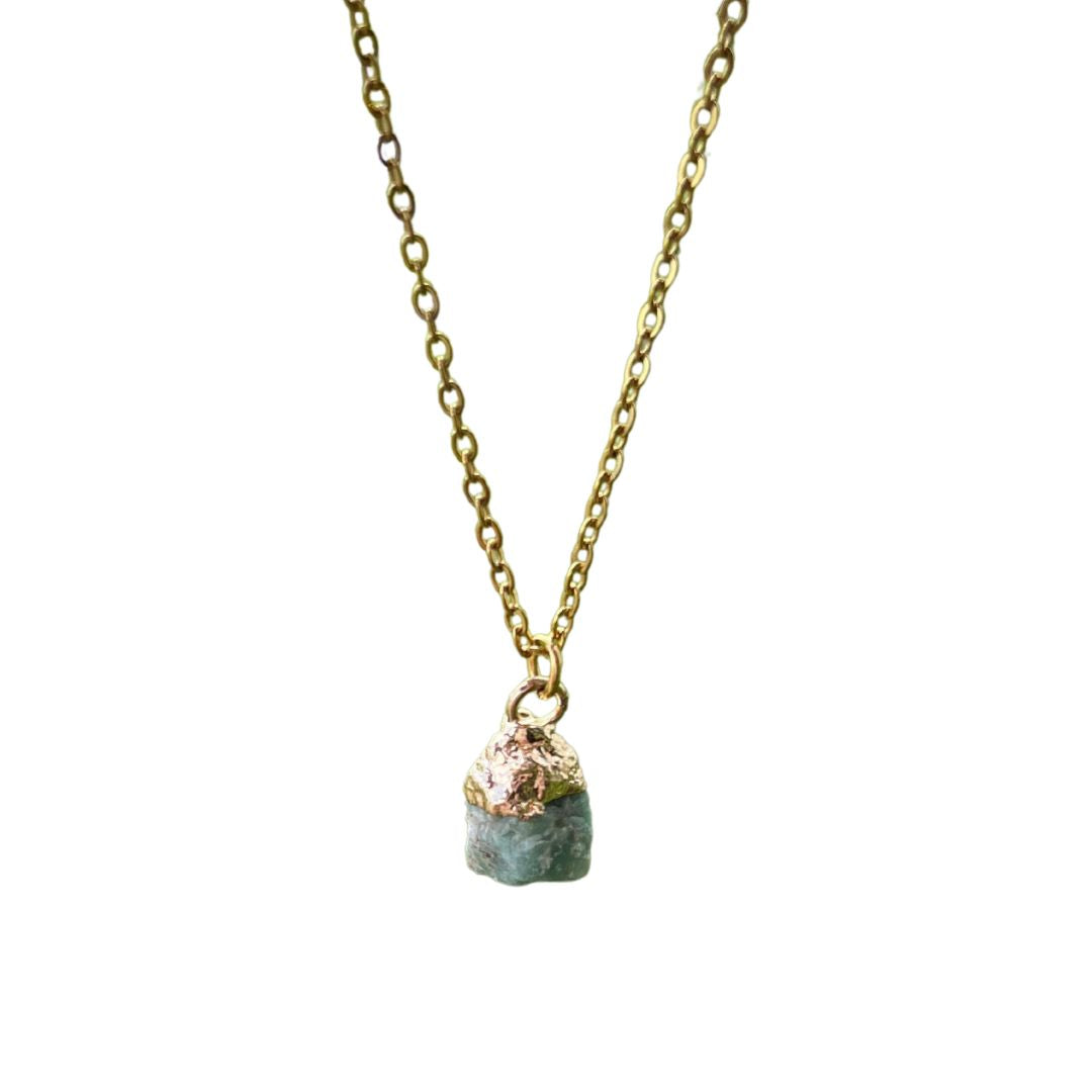 Green Amazonite raw pendant on gold necklace