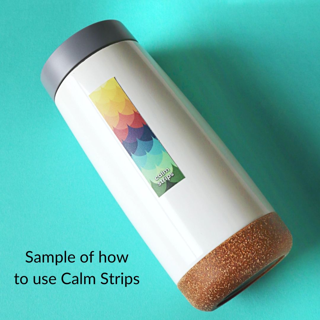 Calm Strip sticker on a water bottle