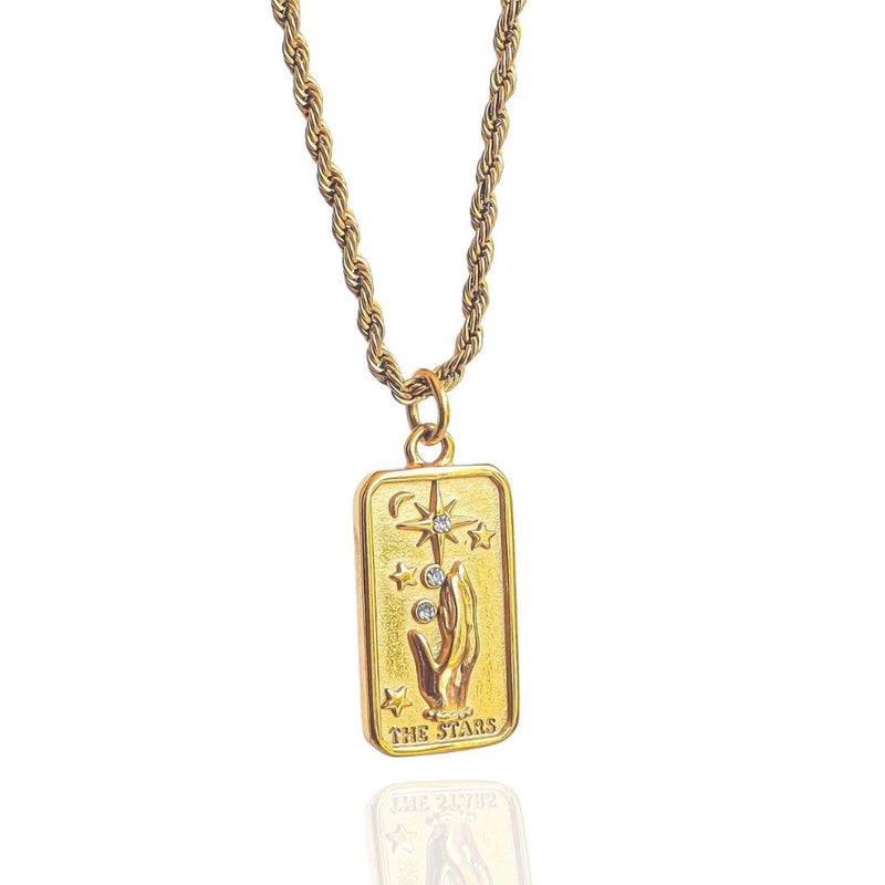 Gold Star Card tarot necklace with stars and crystals