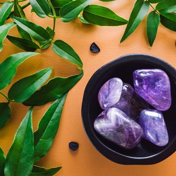 Bowl of amethyst crystals