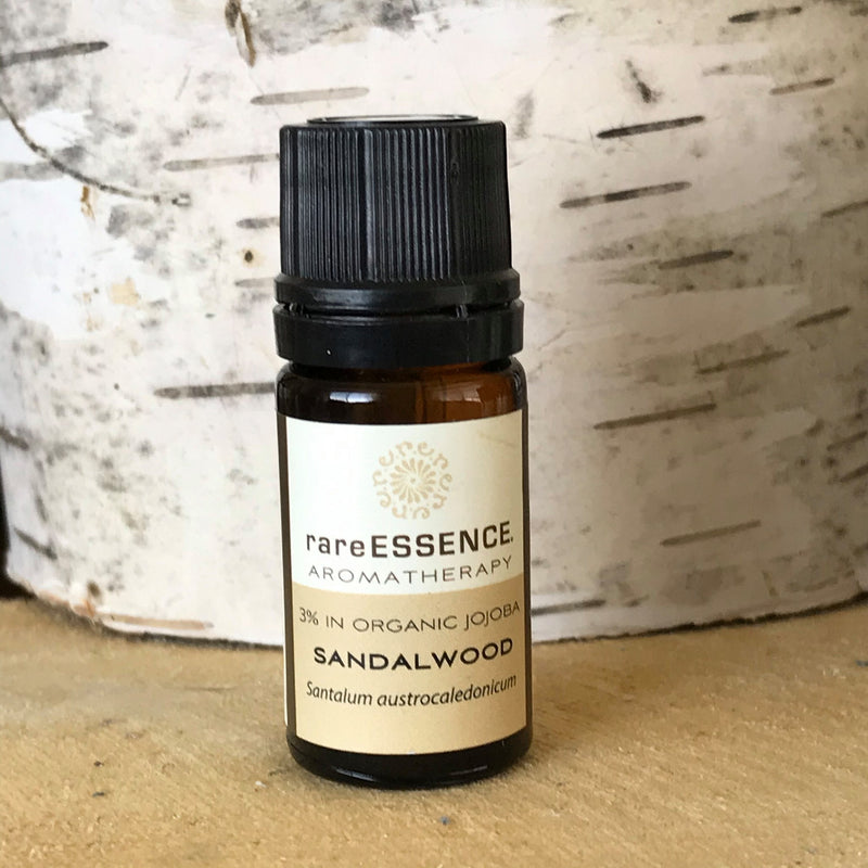 Bottle of sandalwood essential oil