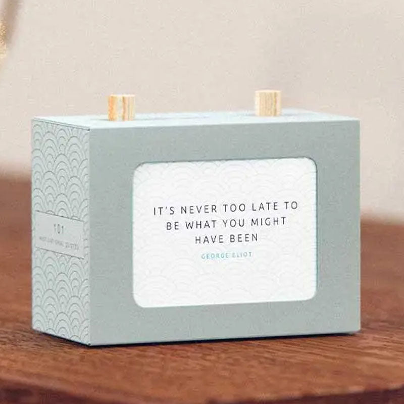 101 Motivational Quotes Box with George Eliot quote "It's never too late to be what you might have been"