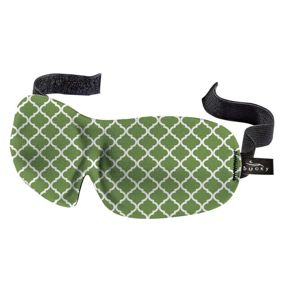 Sleep mask with green and white lattice design
