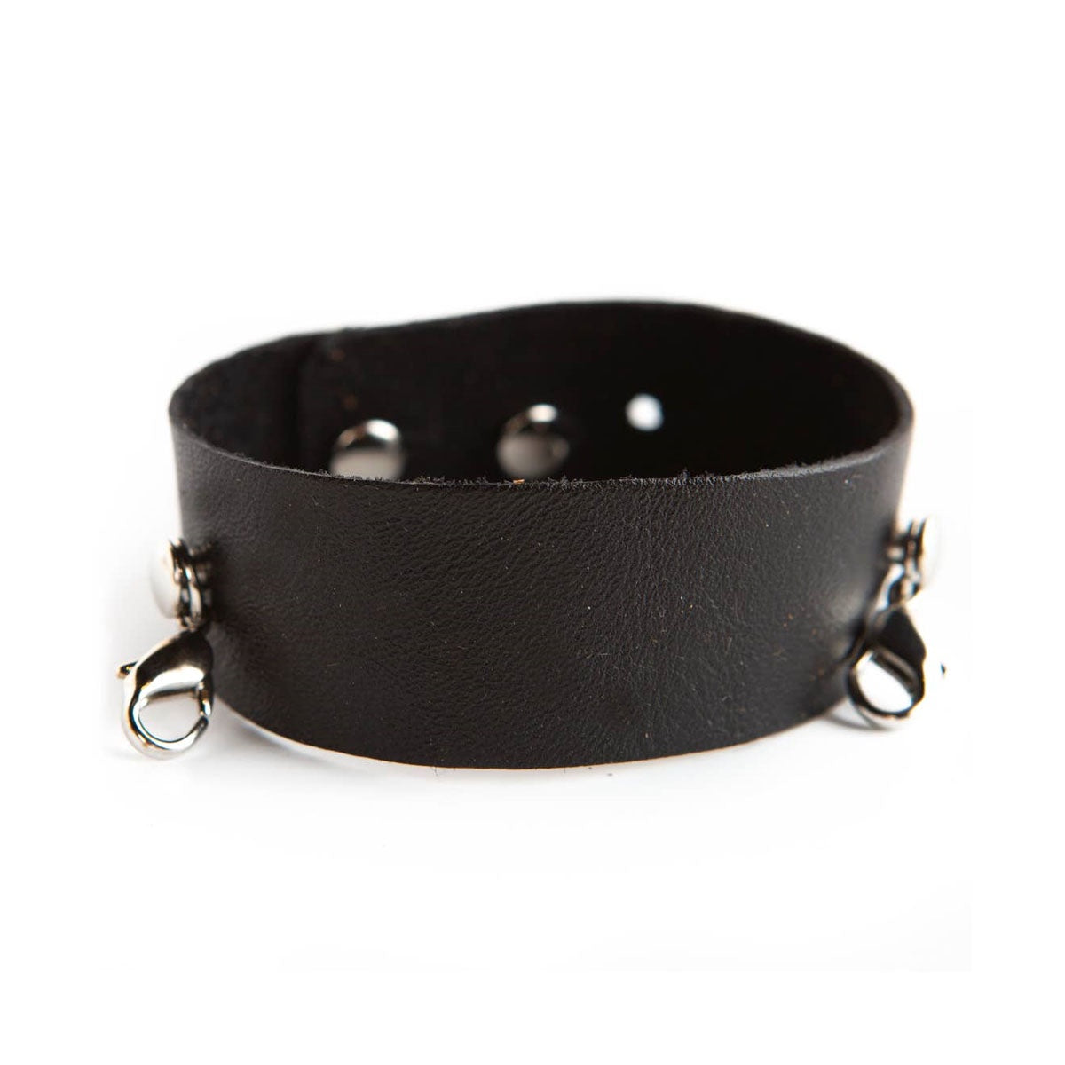 Black thin leather cuff with silver clasps by Lenny & Eva jewelry