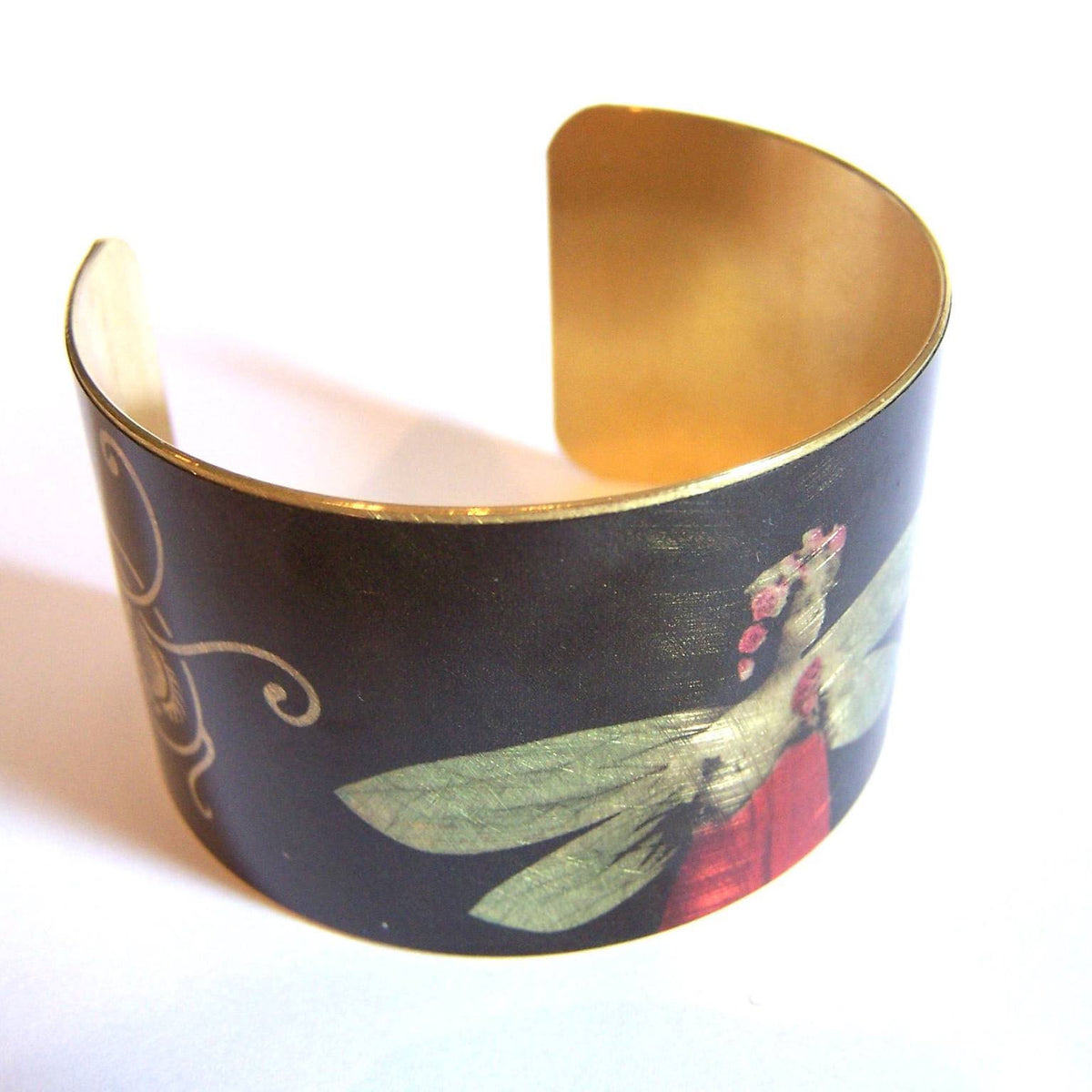 Black brass cuff with fairy design