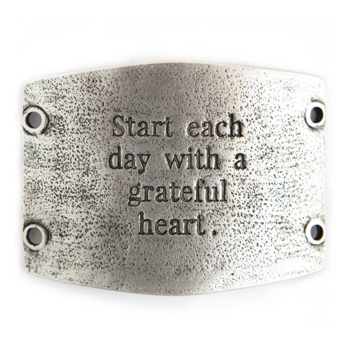 Vintage silver Lenny & Eva bracelet sentiment that says, "Start each day with a grateful heart."