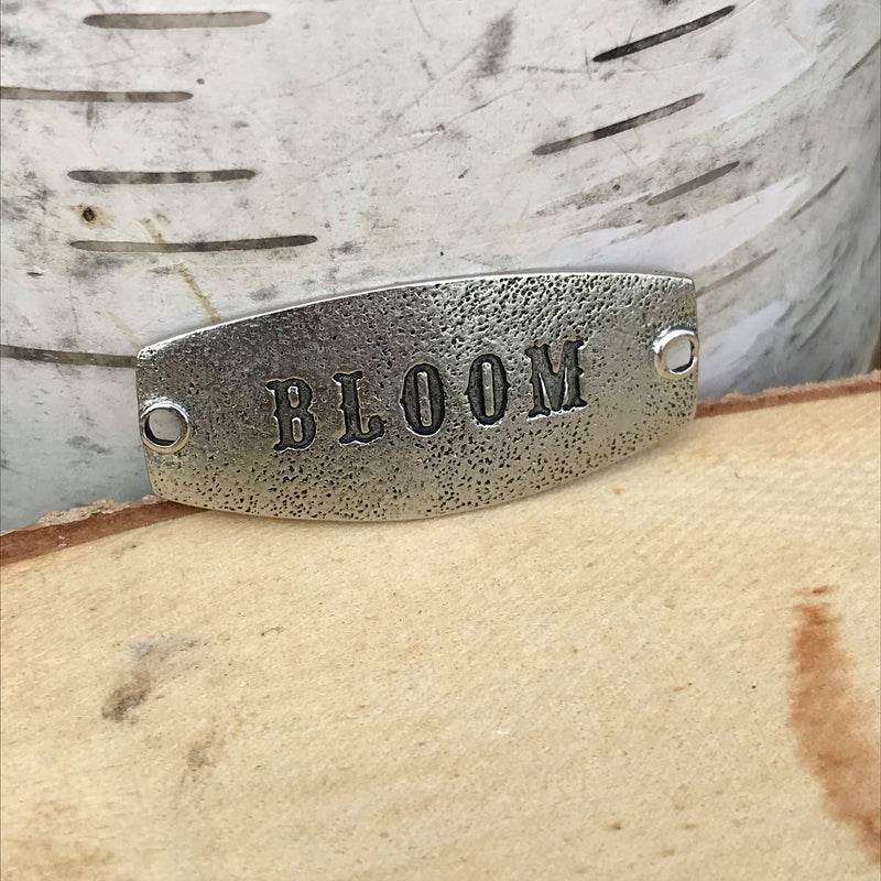 antique silver Lenny & Eva sentiment stamped with BLOOM