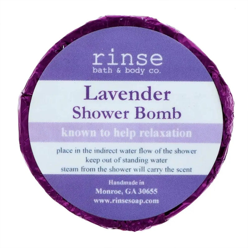 Lavender Shower Bomb disk in purple foil wrapper