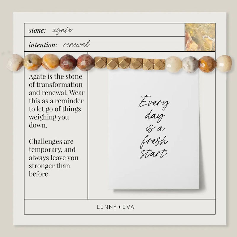 Multicolored Mexican Agate stone bracelet on "Every day is a fresh start" story card