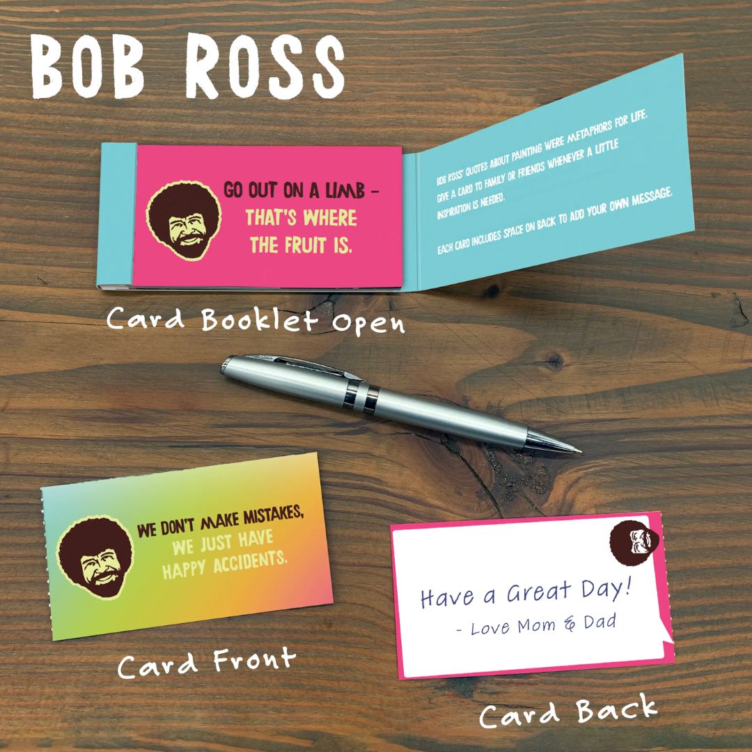 Photo showing Bob Ross wisdom notes and the back side of the card where a note can be written.