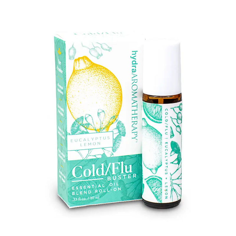 Bust that cold and/or flu with this essential oil roll on. The cold & flu buster contains eucalyptus and lemon essential oils and comes in a 10 ml roll on bottle with a green lemon & eucalyptus leaf design.