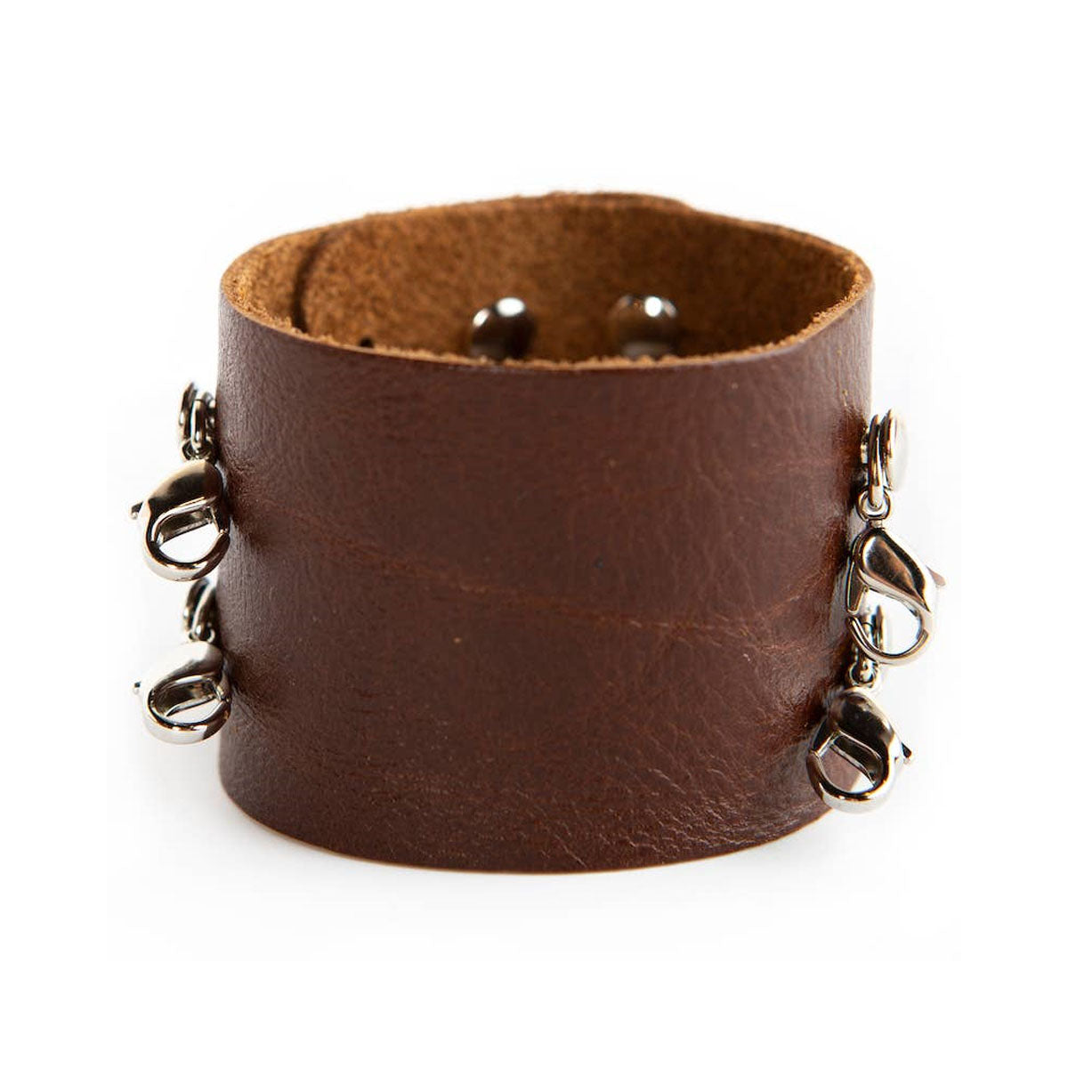 Wide Leather Cuff - Silver Clasps