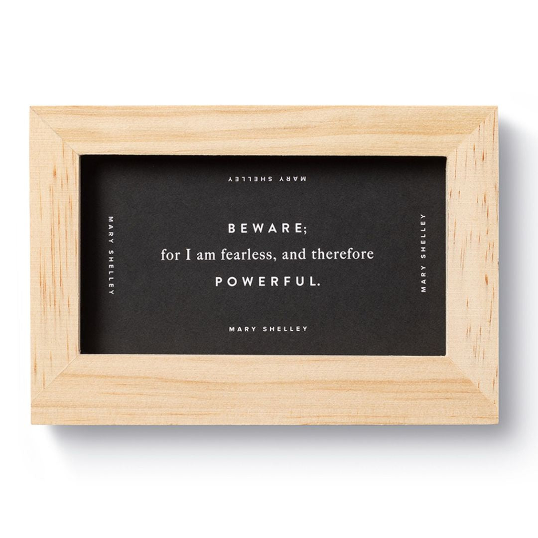 Be Fearless Daily Inspiration set - black cards in a light wood box frame