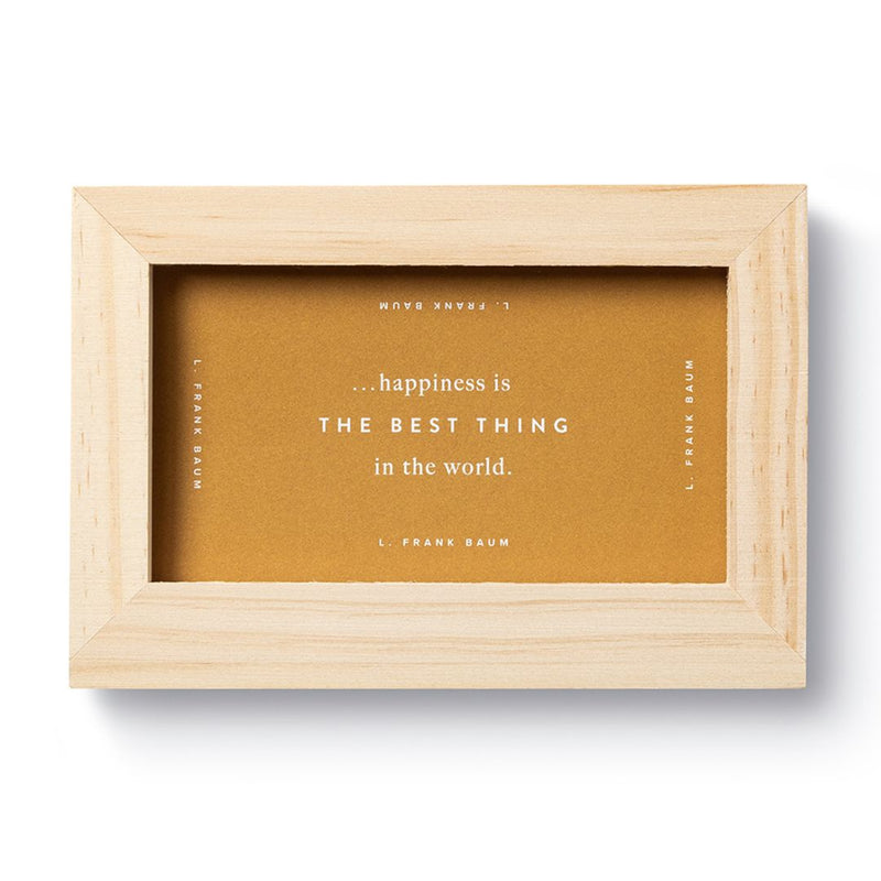 Find Your Happiness Daily Inspiration set - goldenrod cards in a light wood box frame