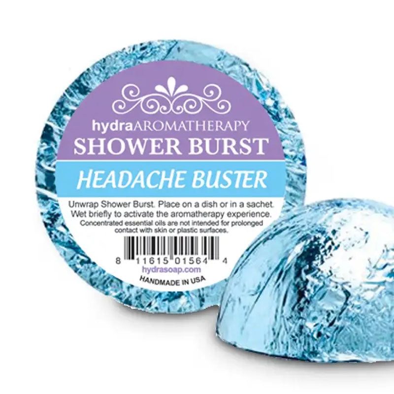 Headache Buster shower burst in light blue wrapper