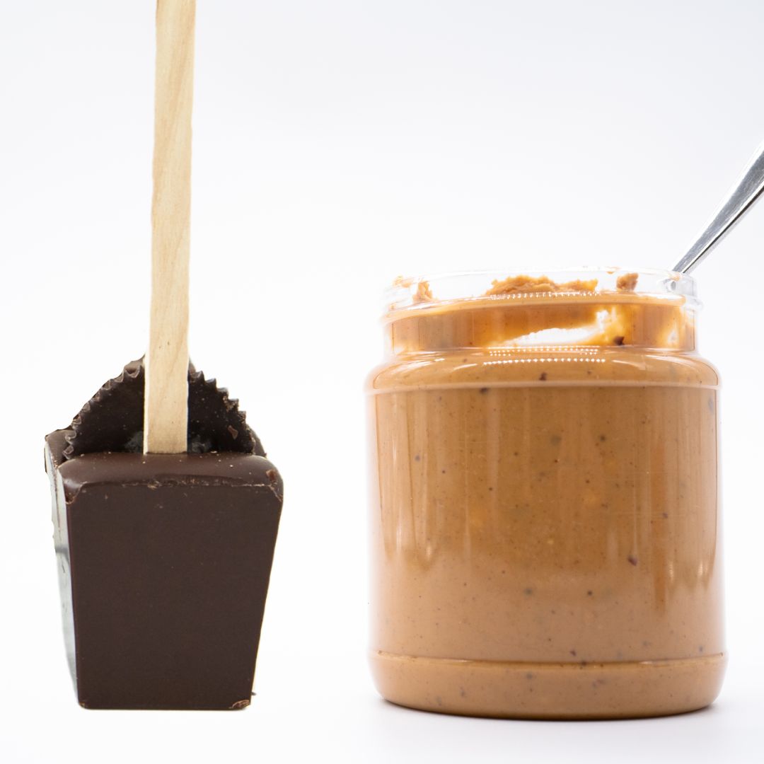 Peanut butter hot chocolate on a stick
