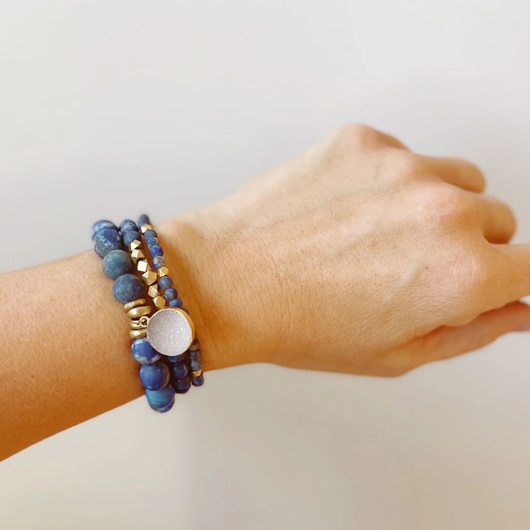 Lenny & Eva lapis lazuli intention bracelets on model