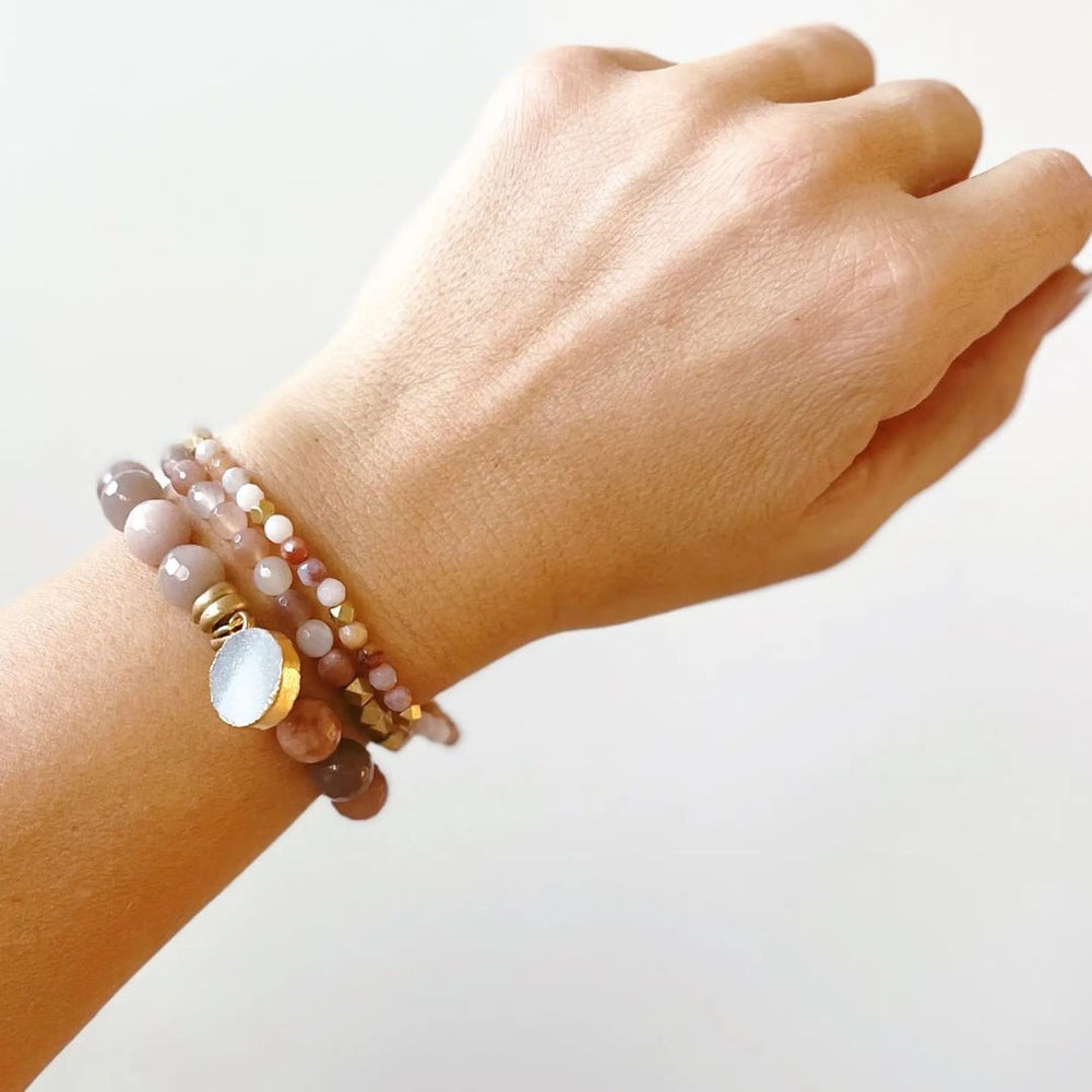 Moonstone and Sunstone Bracelet, Gemstone Bead Bracelets for Women