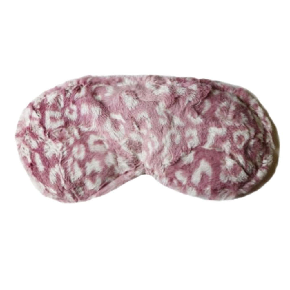 Eye pillow with a furry lavender and white ocelot spot pattern