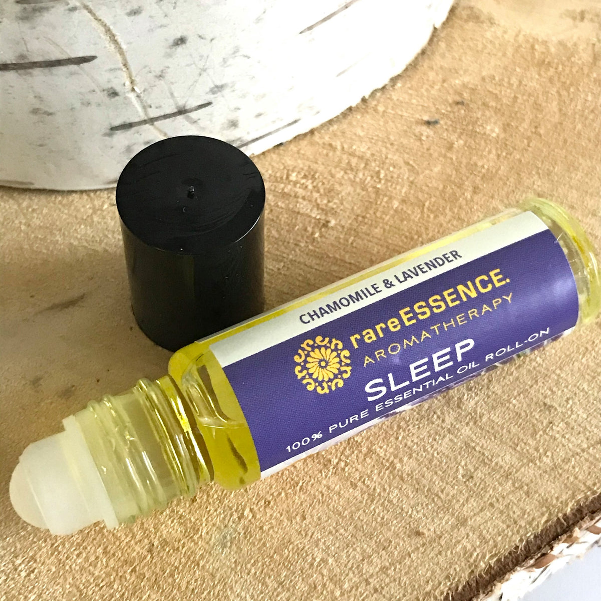 Sleep essential oil roll on contains oils like chamomile, sage, vetiver, and lavender to help you drift off. TSA compliant so you can even get to sleep in a hotel!