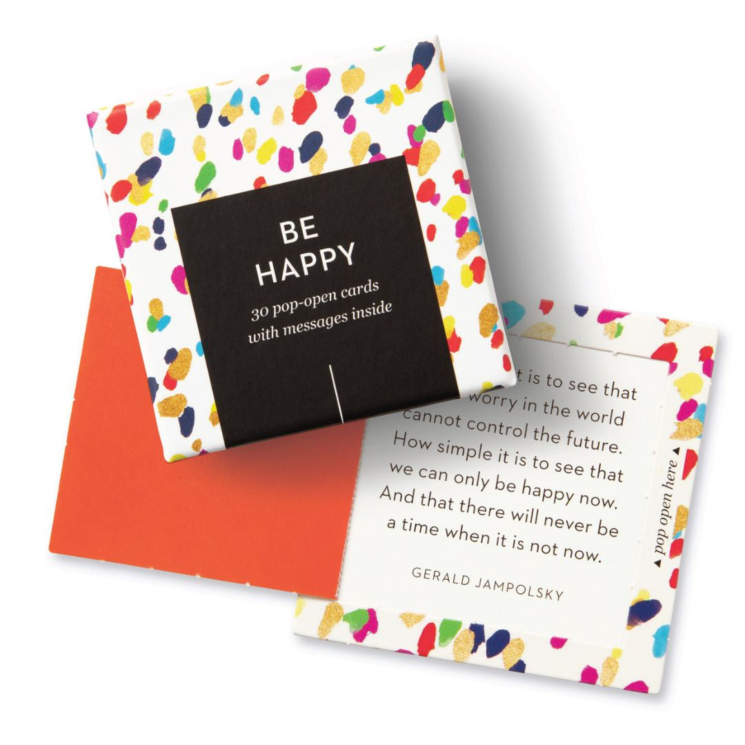 "Be Happy" boxed set with a colorful confetti like pattern