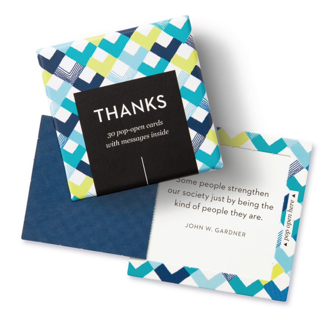 "Thanks" boxed set with blue and yellow geometric design