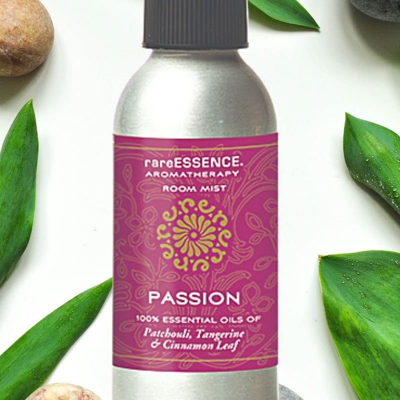 Spray bottle of Rare Essence Passion essential oil blend room mist