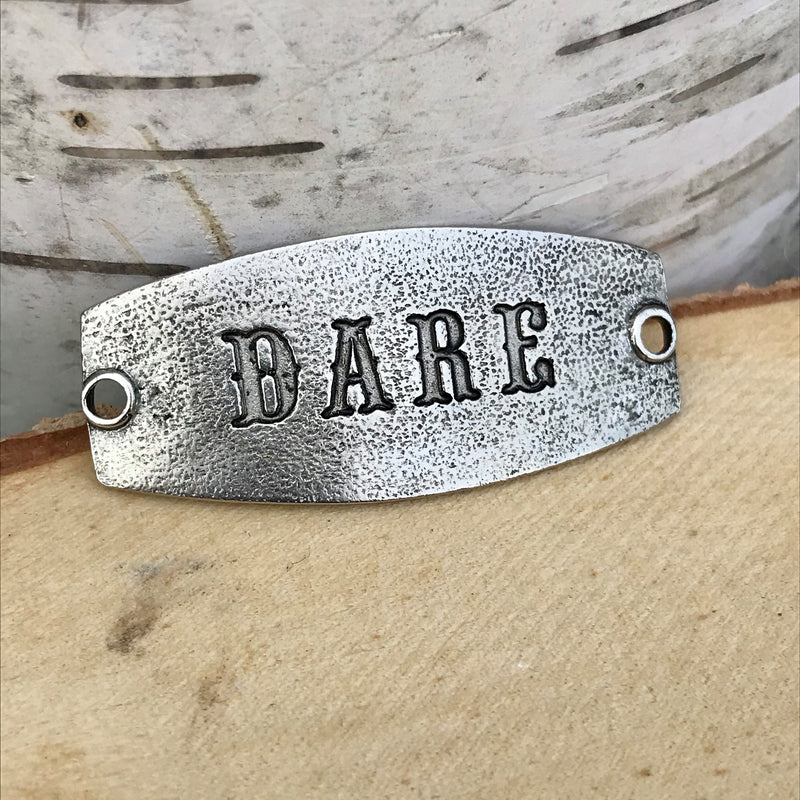 antique silver Lenny & Eva sentiment stamped with DARE