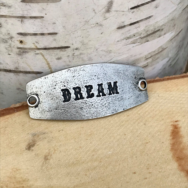 antique silver Lenny & Eva sentiment stamped with DREAM