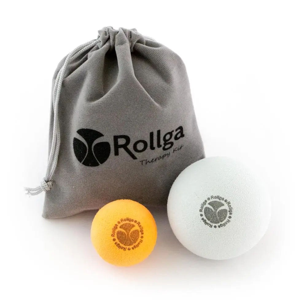 Gray felt bag with a 1" yellow foam ball and 2" gray foam ball