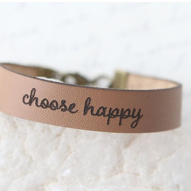 Choose Happy - Rose Gold Leather Bracelet