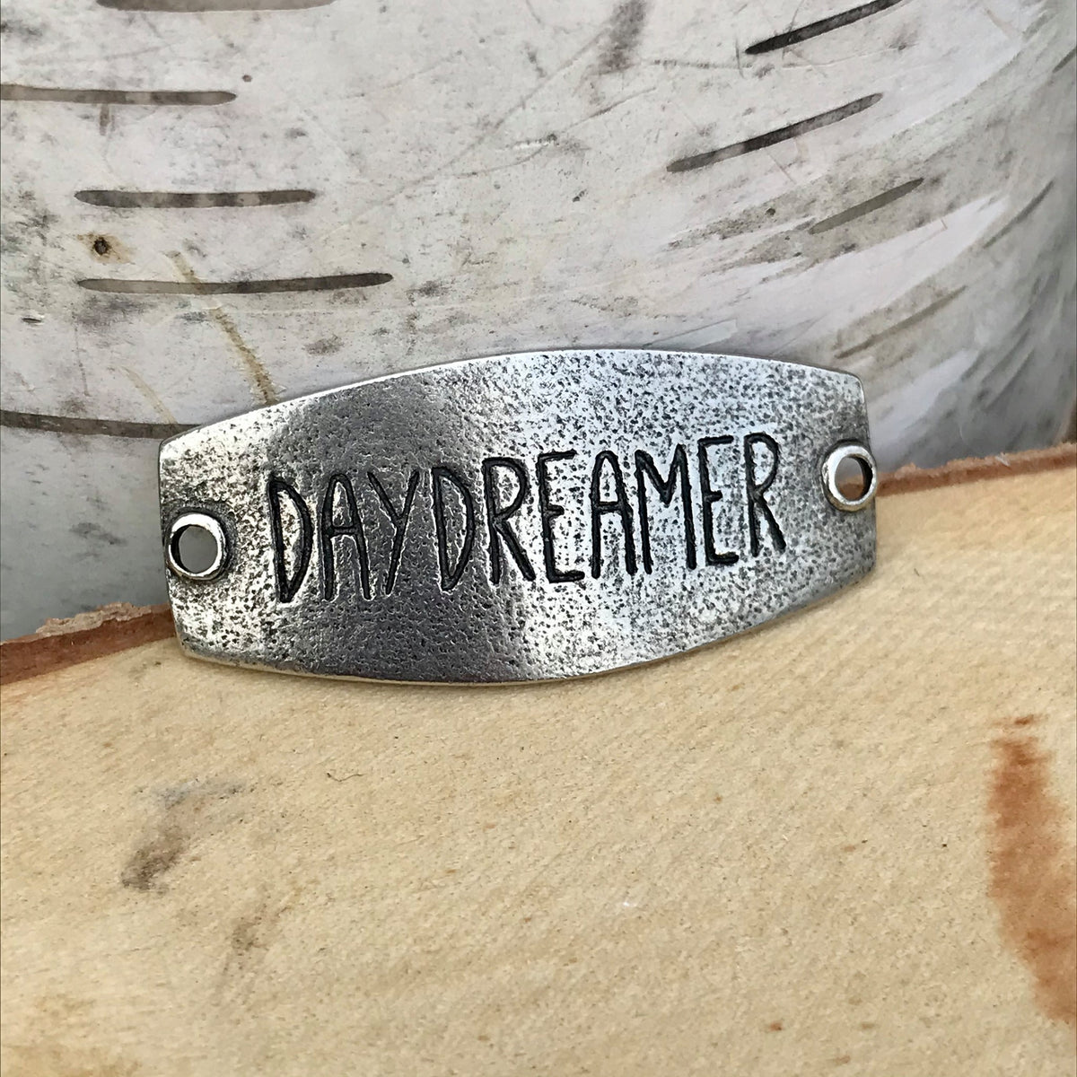 antique silver Lenny & Eva sentiment stamped with DAYDREAMER