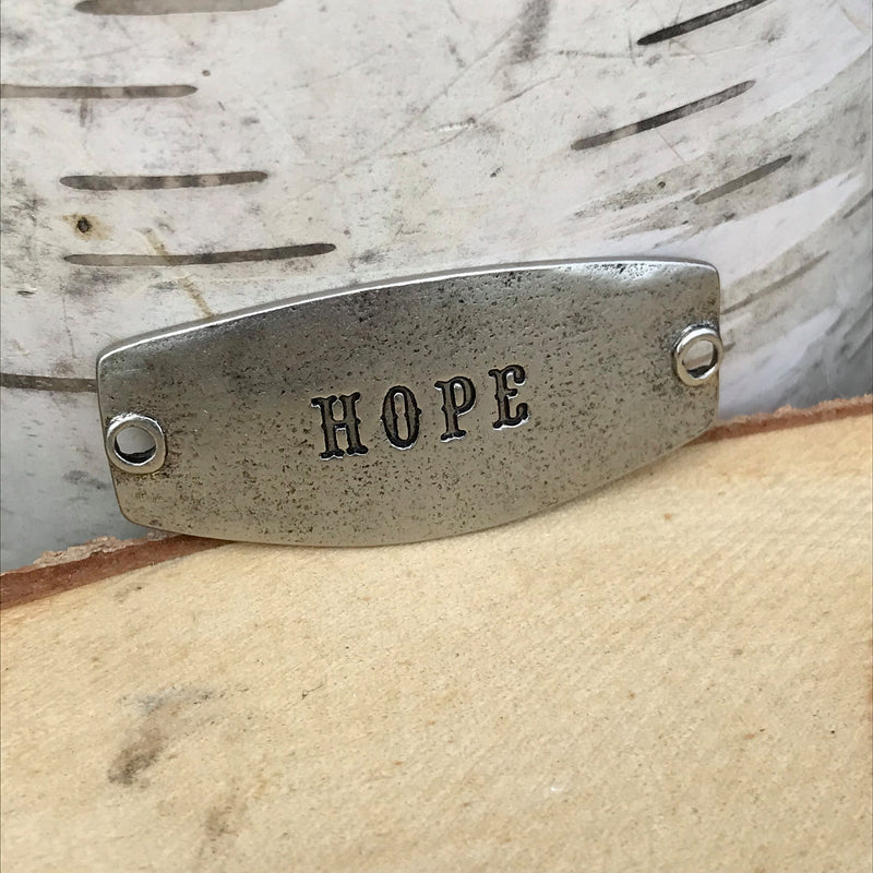antique silver Lenny & Eva sentiment stamped with HOPE