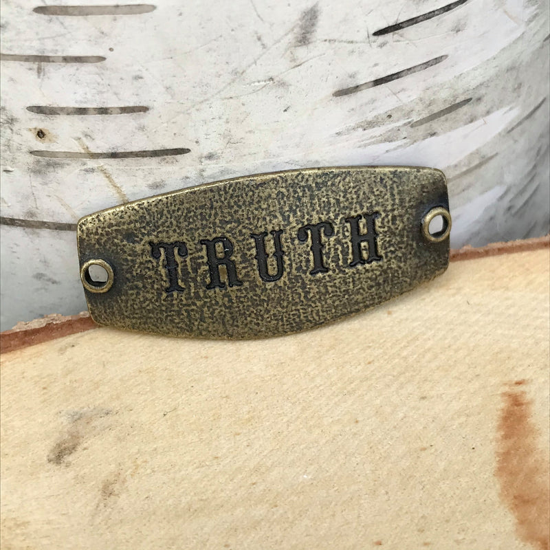 antique brass Lenny & Eva sentiment stamped with TRUTH