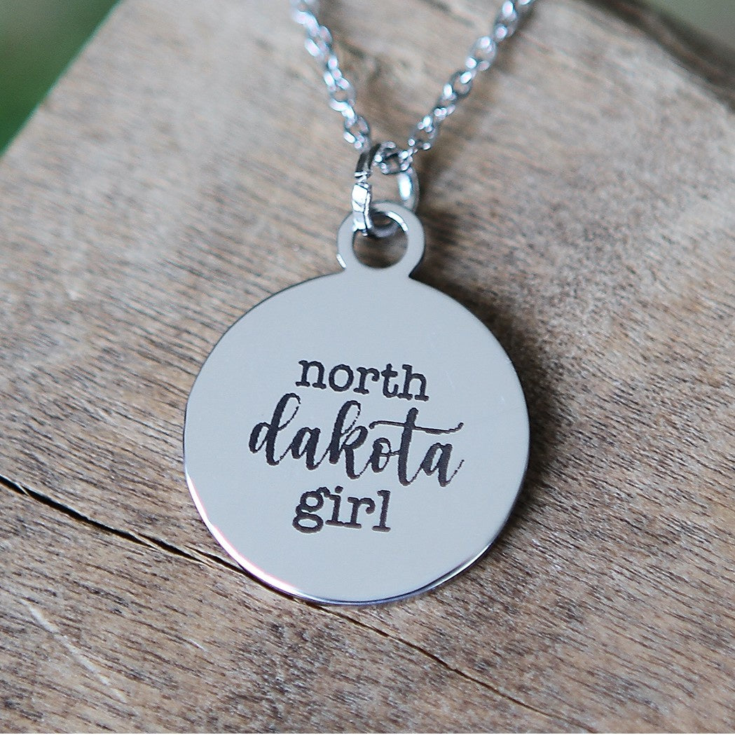 North Dakota girl - Engraved Silver Necklace
