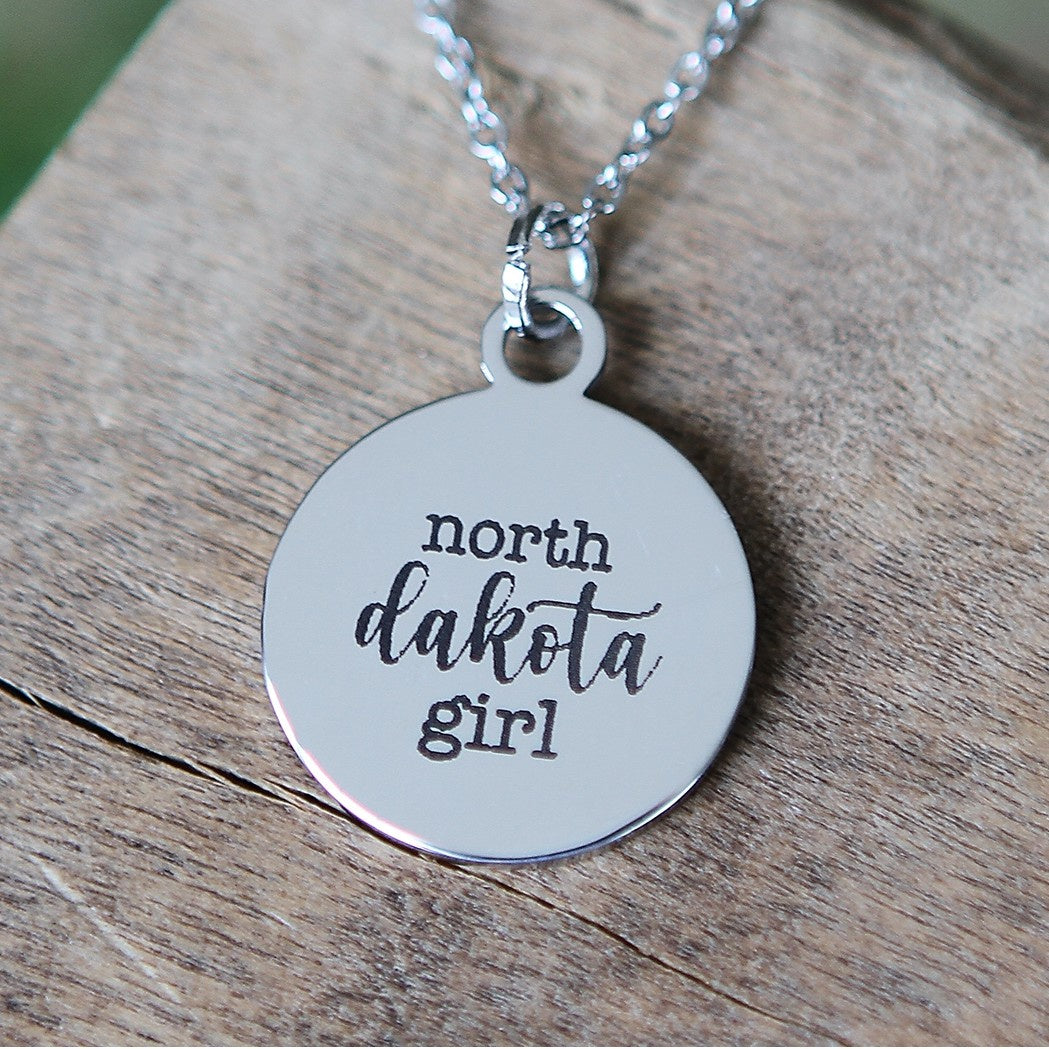 North Dakota girl - Engraved Gold Necklace