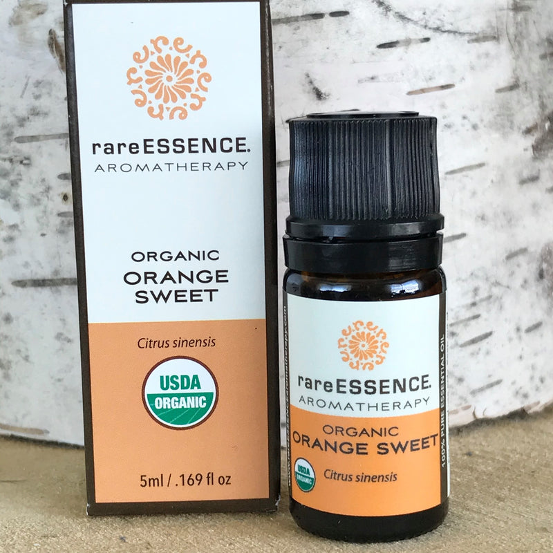 Bottle of organic Orange Sweet essential oil by Rare Essence