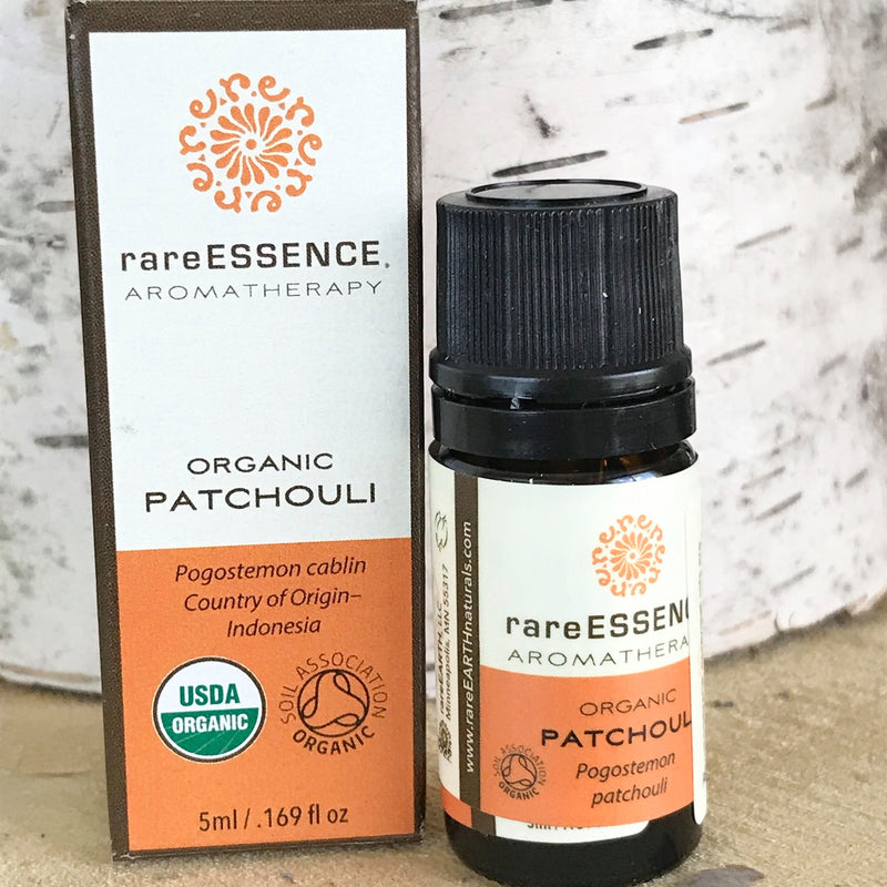 Bottle of organic Patchouli essential oil by Rare Essence