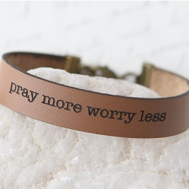 Pray more worry less - Brown Leather Bracelet